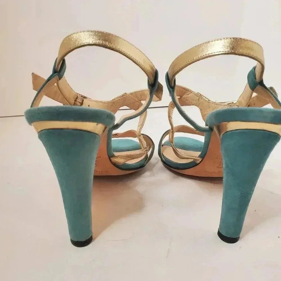 Jimmy Choo Gold and Teal Higheel Sandals Size 36.5 - Picture 4 of 7